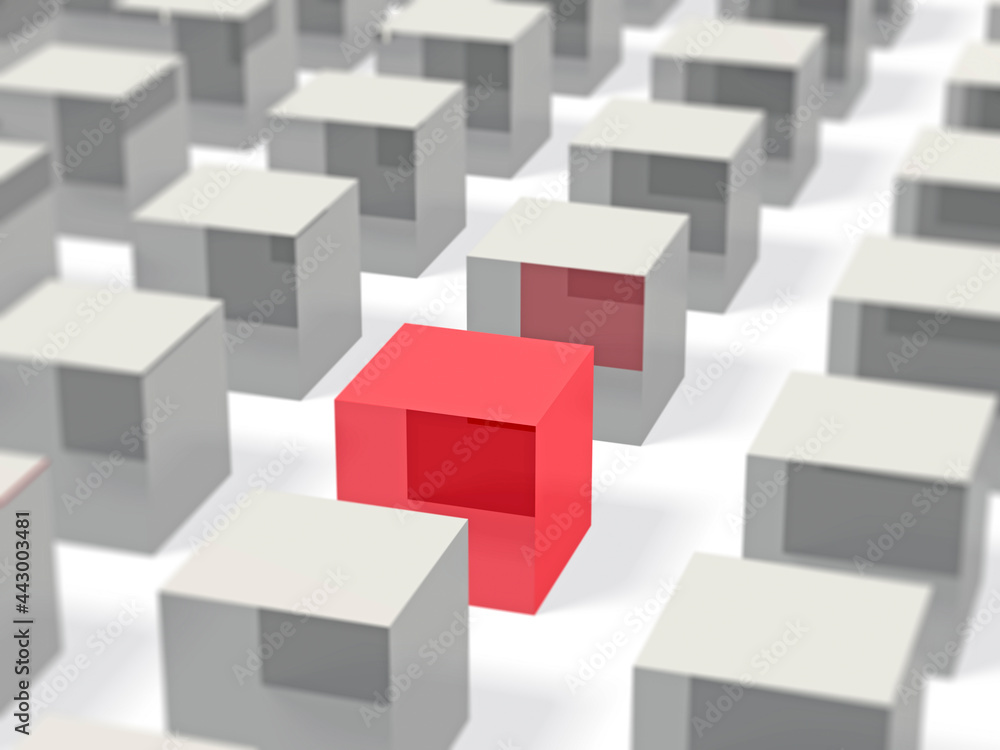 red cube among white cubes red cube among white cubes