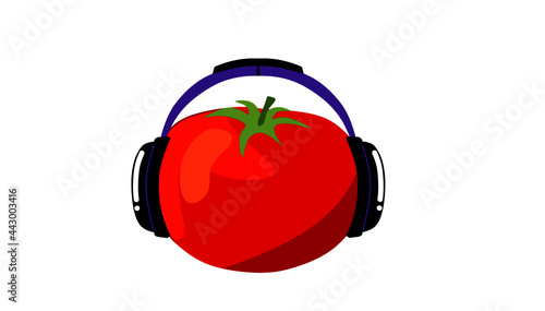 tomato with headphones