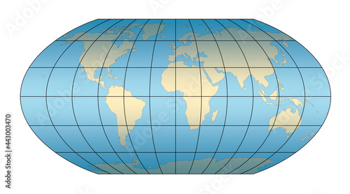 blue globe map Robinson projection with longitudes and  latitudes © ac2000
