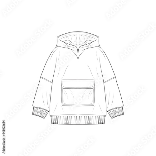 hoodie oversized outline drawing vector, hoodie oversized in a sketch style, trainers template outline, vector Illustration.