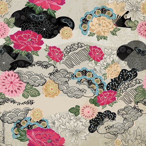 Vintage pattern with oriental style floral motifs, perfect for decoration and textiles