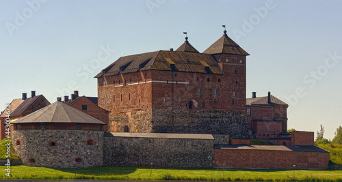 Detailed panorama photo of a medieval Castle of Häme build somewhere between 1200 - 1300 (Hämeen linna) near the lake Vanaja in Finland