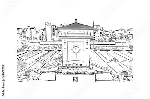 Building view with landmark of Ho Chi Minh city
 in Vietnam. Hand drawn sketch illustration in vector.