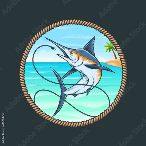 blue marlin fishing vector logo