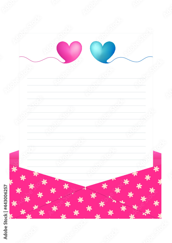 하트 편지지와 분홍색 편지 봉투