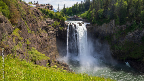 Fototapeta Naklejka Na Ścianę i Meble -  Snoqualmie falls in summer from upper view at Washington State.