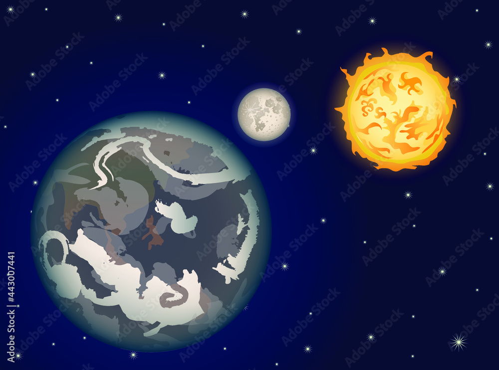 Fototapeta premium Sun earth and moon vector