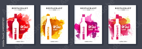 Wine list menu cover bundle set of watercolor background with shape of wine bottle