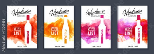 Wine list menu cover bundle set of watercolor background with shape of wine bottle