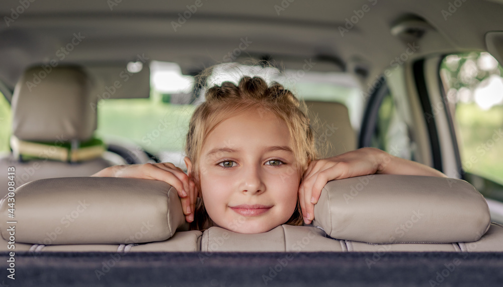 Preteen girl with car at the nature Preteen girl with car at the nature