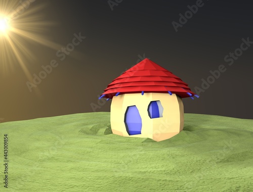 The African hut computer generated graphics and looking very beautiful with the the sun shining at one of the sides