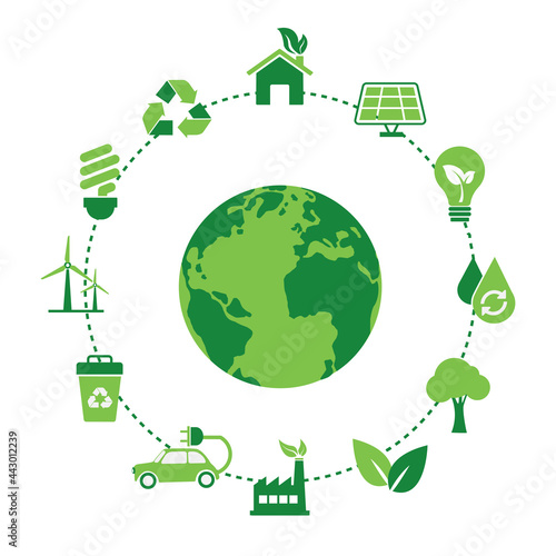 Save the world with ecological circle element icon. Environmental symbol can be used for web, logo, mobile app. vector illustration in flat design. isolated on white background.