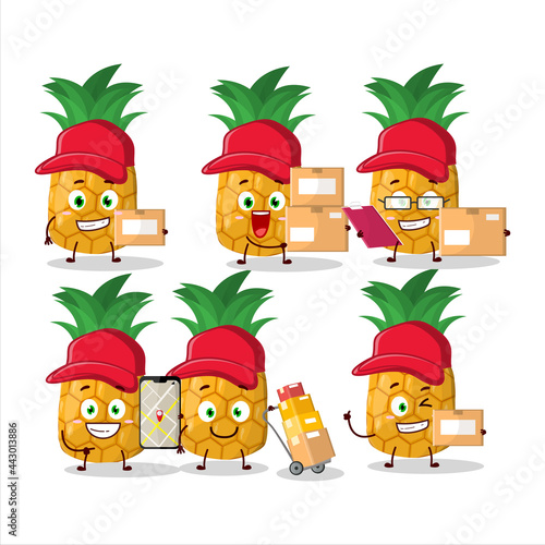 Fototapeta Naklejka Na Ścianę i Meble -  Cartoon character design of pineapple working as a courier