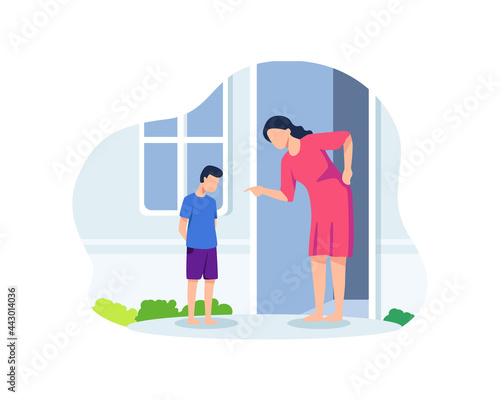 Mother scolding her son
