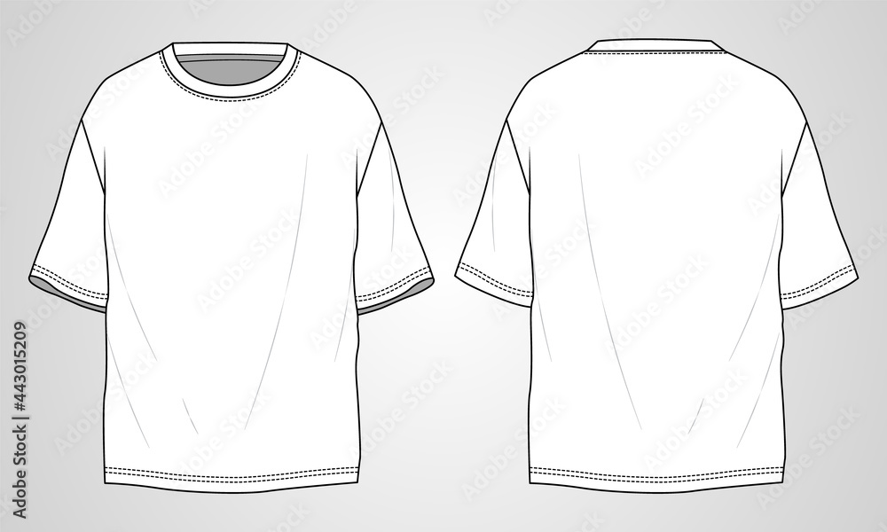 Tshirt technical Sketch fashion Flat Template With Round neckline