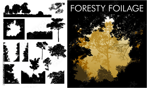 A detaile set of vector trees, forest foilage, bushes and leaves