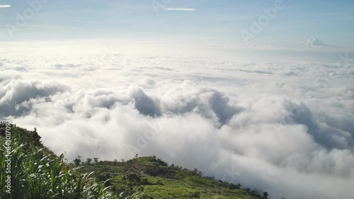 Amazing and beautiful mist or sea of fog cover valley at Phu Tub Berk Mist Viewpoint, Petchabun Thailand photo