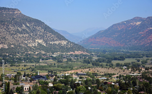 scenic overlook looking down at the town of durango in the san juan mountains of southern colorado © Nina