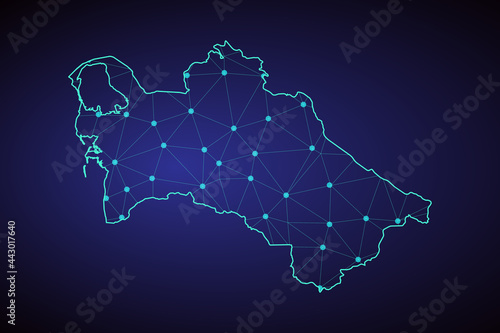 Map of Turkmenistan. Wire frame 3D mesh polygonal network line, design sphere, dot and structure. communications map of Turkmenistan. Vector Illustration EPS10.