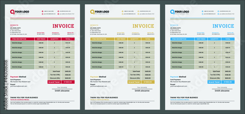 Invoice Layout. Money bills or price invoices and payment agreement design templates.
