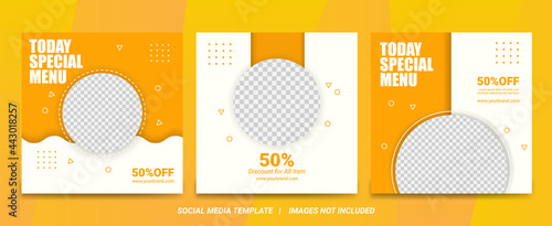 Set of Editable minimal square banner template. White and yellow background color with stripe line shape. Suitable for social media post and web internet ads. Vector illustration with photo college