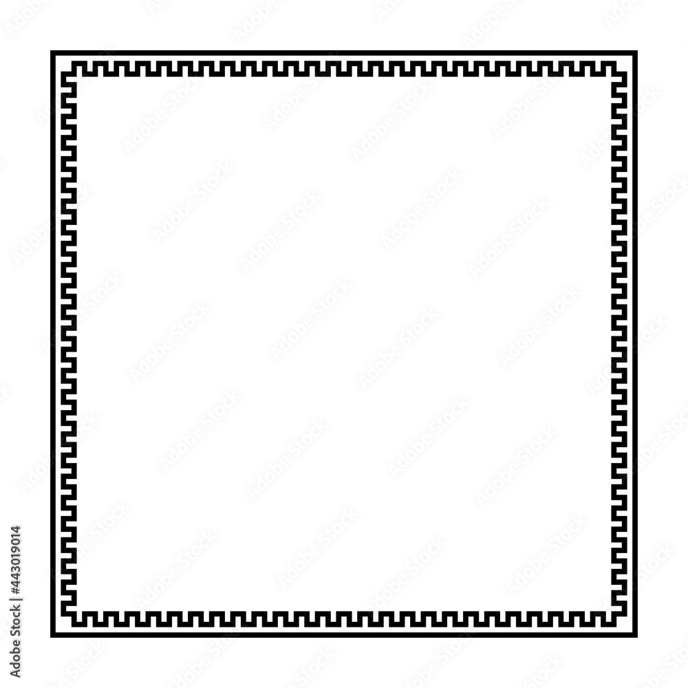 square frame with meander pattern. greek fret repeated motif. greek key. black meandros decorative border on transparent background. classic ornament. blank template. vector illustration