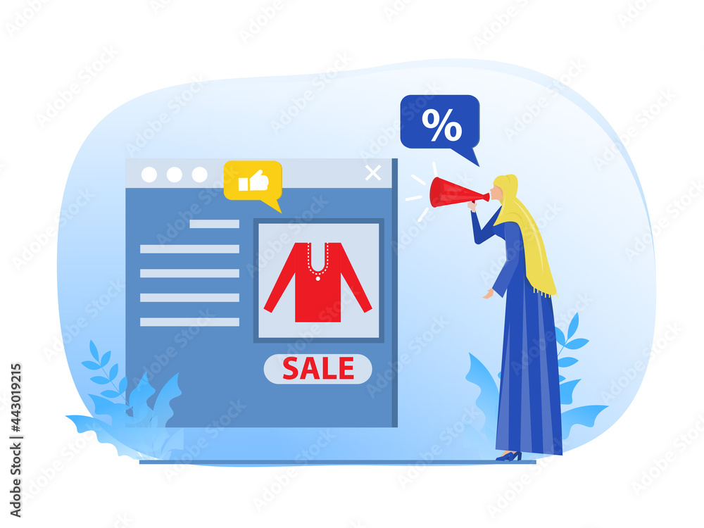 Muslim woman Promotion web concept.digital marketing Marketer discounts business concept ,vector illustrator. Muslim woman Promotion web concept.digital marketing Marketer discounts business concept ,vector illustrator.