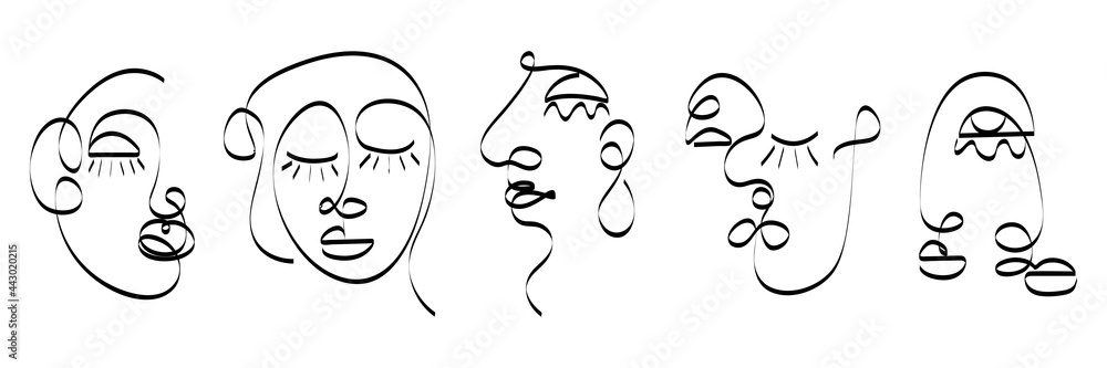 Abstract Faces One Line Drawing Set. Creative Contemporary Abstract Line Drawing. Modern Abstract Faces. Vector Minimalist Design for Wall Art, Print, Card, Poster. Abstract Faces One Line Drawing Set. Creative Contemporary Abstract Line Drawing. Modern Abstract Faces. Vector Minimalist Design for Wall Art, Print, Card, Poster.