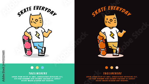 cartoon cat chill out with skateboard in hype style. illustration for t shirt, poster, logo, sticker, or apparel merchandise.