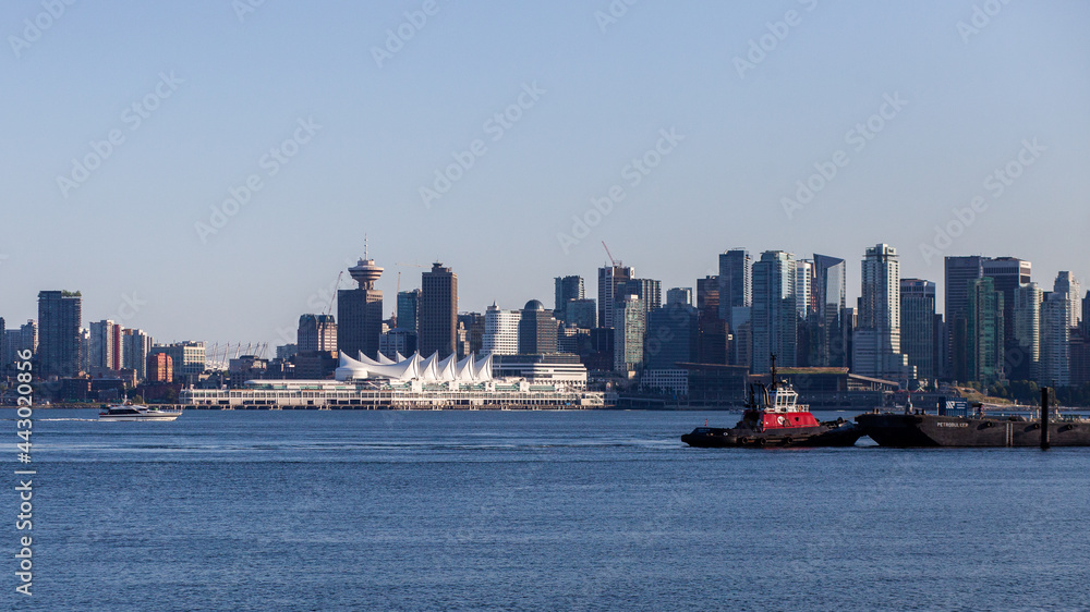The view from Waterfront Park in North Vancouver, looking at the Vancouver Canada Place Sails across the Burrard Inlet The view from Waterfront Park in North Vancouver, looking at the Vancouver Canada Place Sails across the Burrard Inlet