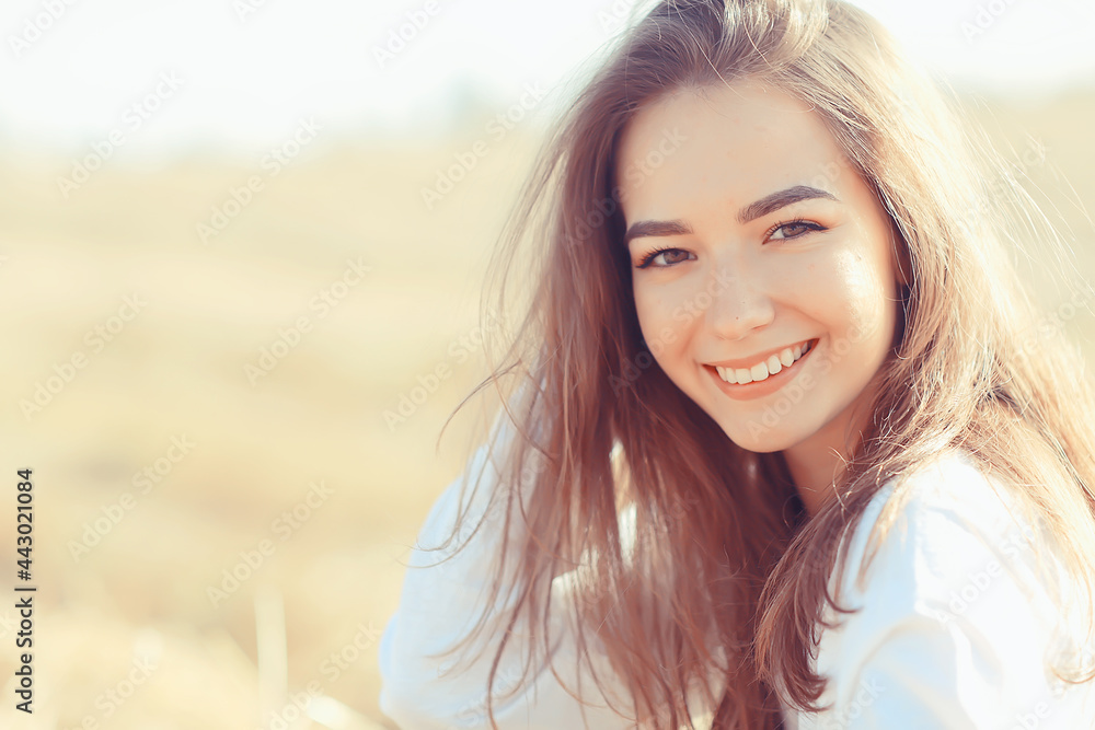 cheerful happy girl smiling in the summer in the field portrait, young girl happiness lifestyle cheerful happy girl smiling in the summer in the field portrait, young girl happiness lifestyle