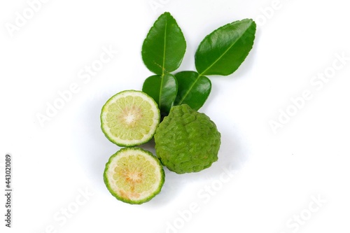 Kaffir lime (Citrus bergamia) isolated on a white background