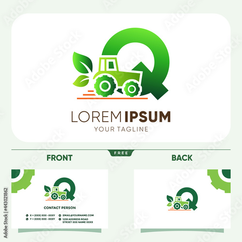 Initial Letter Q Tractor Agriculture Gardening Logo Design Vector Graphic Icon Emblem Illustration