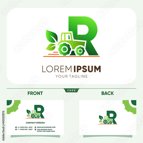 Initial Letter R Tractor Agriculture Gardening Logo Design Vector Graphic Icon Emblem Illustration