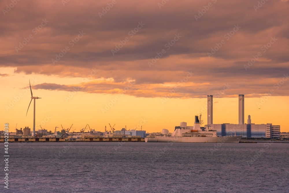 Yokohama City, Yokohama bay in the sunset period which filter effect.