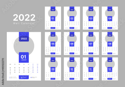 Wall Calendar 2022 Template Design, 12 Page Wall Calendar 2022