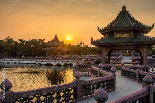 sunset with Chinese building scenes