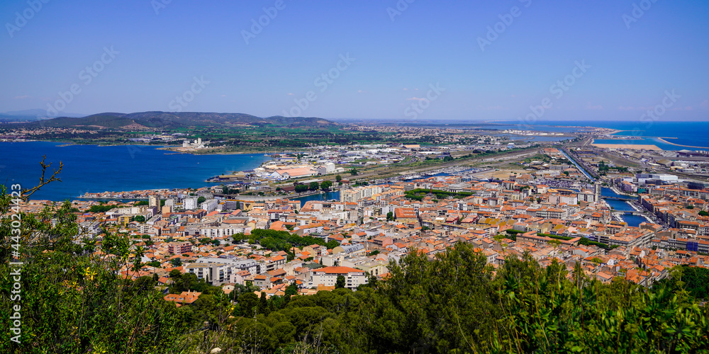 Sete town on the French Mediterranean coast venice of Languedoc in aerial top view panorama