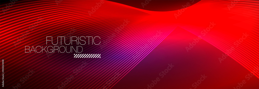 Abstract neon glowing light in the dark with waves. Shiny magic energy and motion concept, vector abstract wallpaper background Abstract neon glowing light in the dark with waves. Shiny magic energy and motion concept, vector abstract wallpaper background