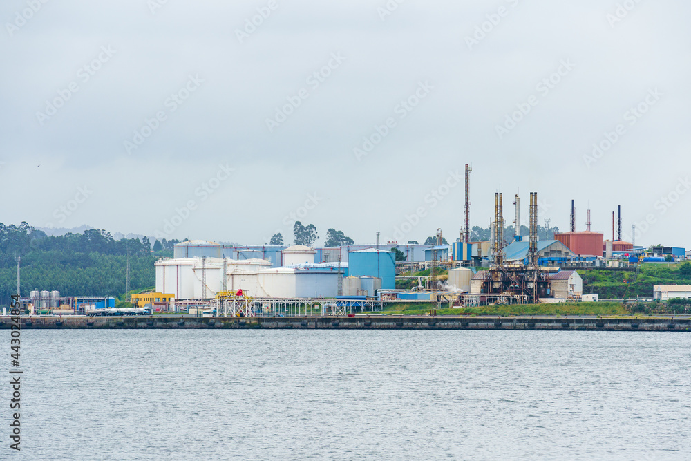 Ferrol, Spain, June 22, 2021. Industrial gas plant in the Ferrol estuary Ferrol, Spain, June 22, 2021. Industrial gas plant in the Ferrol estuary