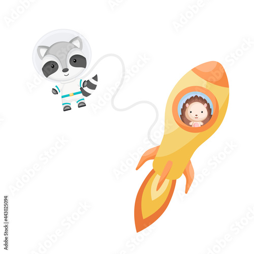 Принти на полотні Cute little hedgehog flying in yellow rocket