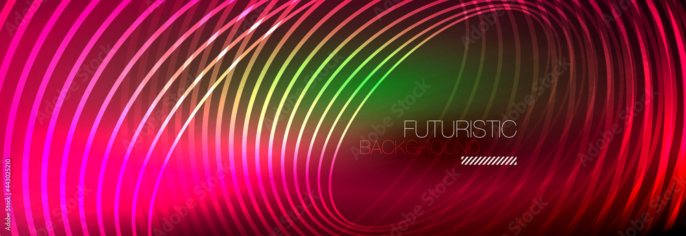 Dark abstract background with glowing neon circles. Trendy layout template for business or technology presentation, internet poster or web brochure cover, wallpaper Dark abstract background with glowing neon circles. Trendy layout template for business or technology presentation, internet poster or web brochure cover, wallpaper