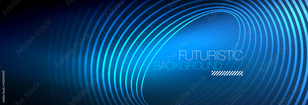 Dark abstract background with glowing neon circles. Trendy layout template for business or technology presentation, internet poster or web brochure cover, wallpaper Dark abstract background with glowing neon circles. Trendy layout template for business or technology presentation, internet poster or web brochure cover, wallpaper