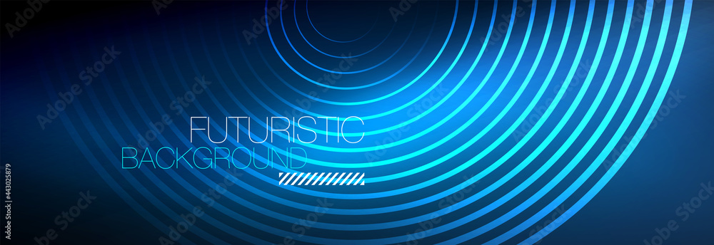 Dark abstract background with glowing neon circles. Trendy layout template for business or technology presentation, internet poster or web brochure cover, wallpaper Dark abstract background with glowing neon circles. Trendy layout template for business or technology presentation, internet poster or web brochure cover, wallpaper