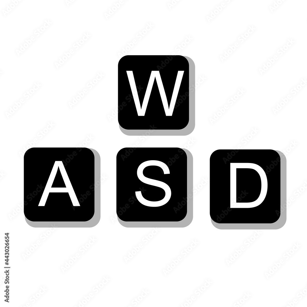 W A S D keys icon on white background. game control keyboard buttons. Alphabetic block sign. flat style. W A S D keys icon on white background. game control keyboard buttons. Alphabetic block sign. flat style.