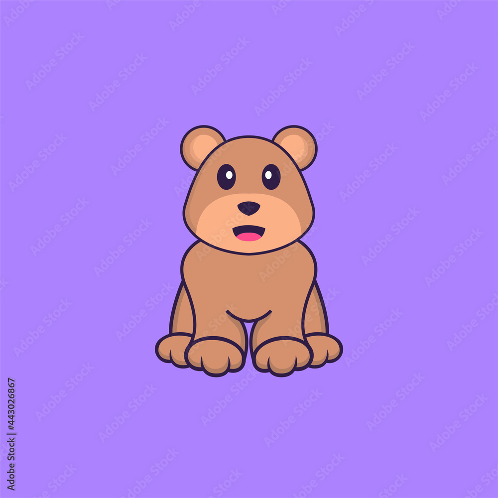 Cute bear is sitting. Animal cartoon concept isolated. Can used for t-shirt, greeting card, invitation card or mascot. Flat Cartoon Style
