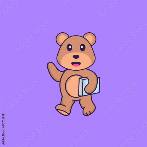 Cute bear holding a book. Animal cartoon concept isolated. Can used for t-shirt  greeting card  invitation card or mascot. Flat Cartoon Style