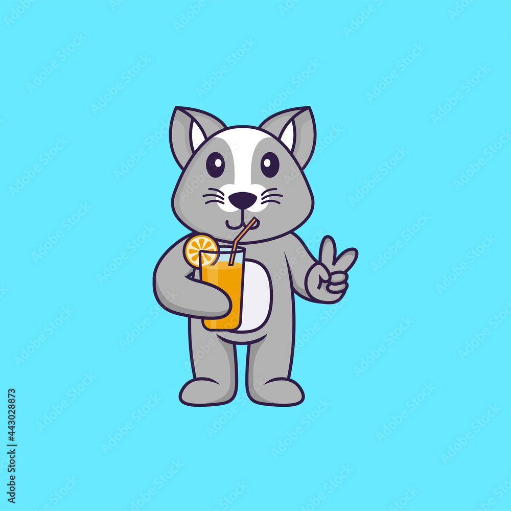 Cute rat holding orange juice in glass. Animal cartoon concept isolated. Can used for t-shirt, greeting card, invitation card or mascot. Flat Cartoon Style Cute rat holding orange juice in glass. Animal cartoon concept isolated. Can used for t-shirt, greeting card, invitation card or mascot. Flat Cartoon Style