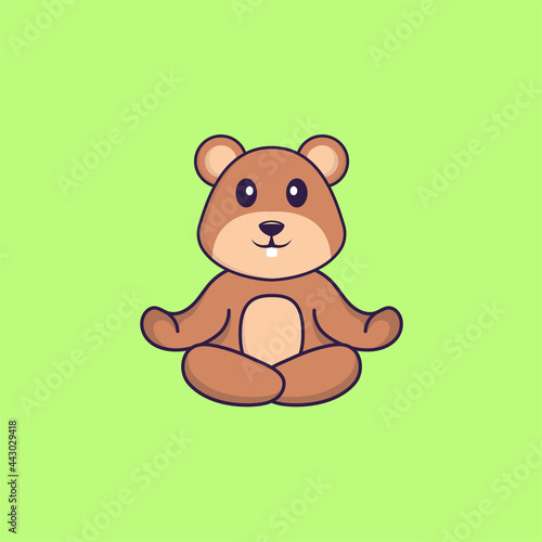 Cute squirrel is meditating or doing yoga. Animal cartoon concept isolated. Can used for t-shirt  greeting card  invitation card or mascot. Flat Cartoon Style