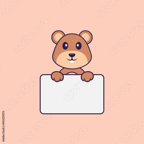 Cute squirrel holding whiteboard. Animal cartoon concept isolated. Can used for t-shirt, greeting card, invitation card or mascot. Flat Cartoon Style © Turn